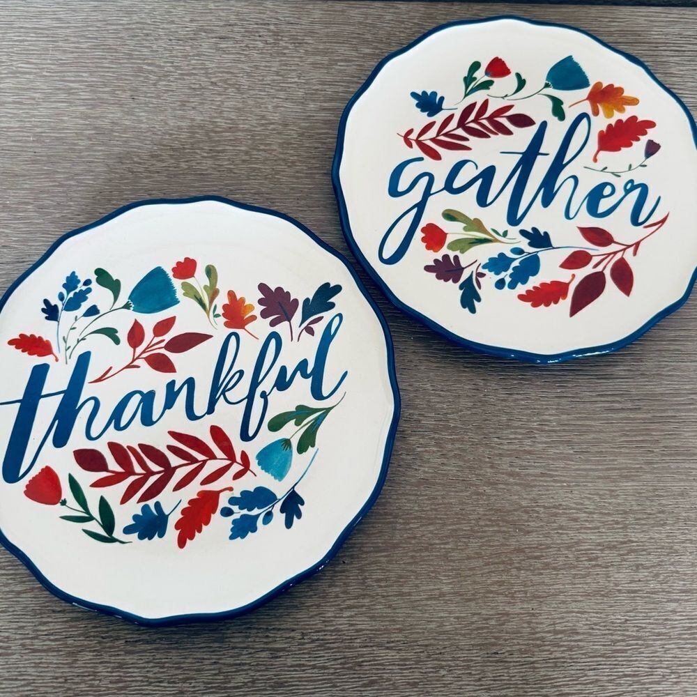Fall Autumn Gather Thankful Ceramic Serving Plates Set